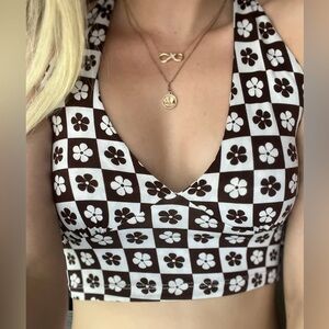 RSQ Woman’s Medium Brown and White Floral Halter Crop Top